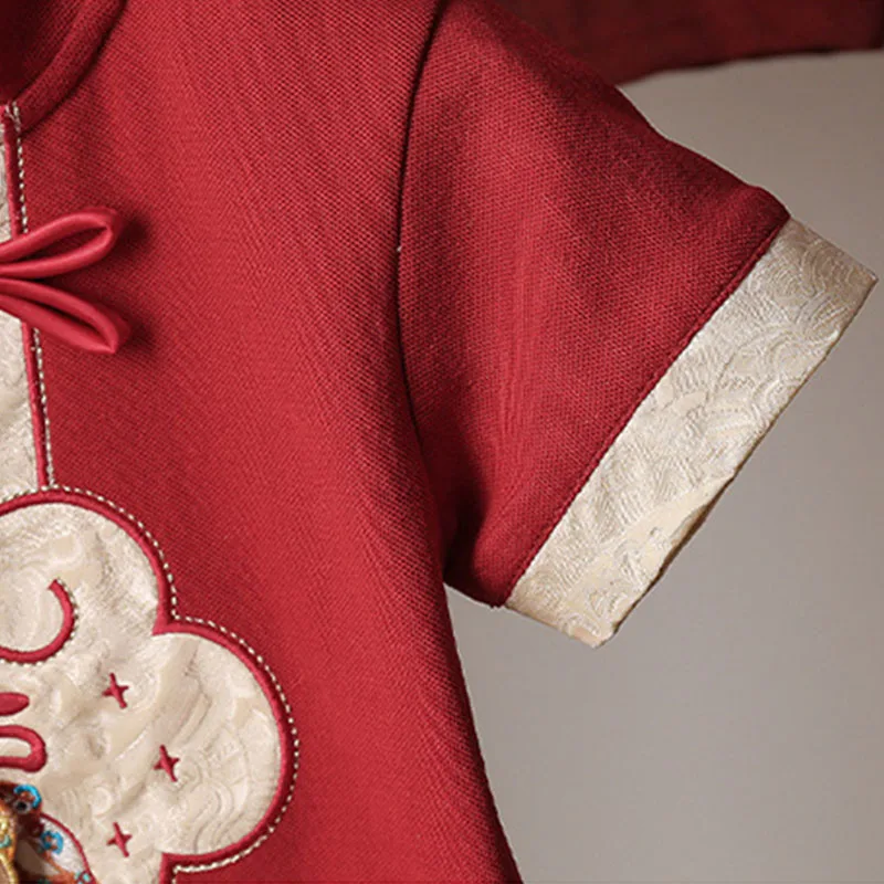 Ropa de verano para niña de 0 a 6 meses, monos bordados de manga corta rojos de estilo chino, trajes para niño pequeño B286 - imagen 5