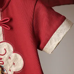 Monos bordados de manga corta rojos para niña 0-6 meses verano