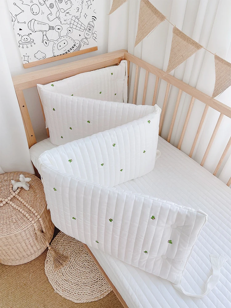 Parachoques acolchado de algodón para cuna de bebé, Protector de valla para cuna de recién nacido bordado con estrella de cereza, almohada para cama infantil de 200x28CM - imagen 5