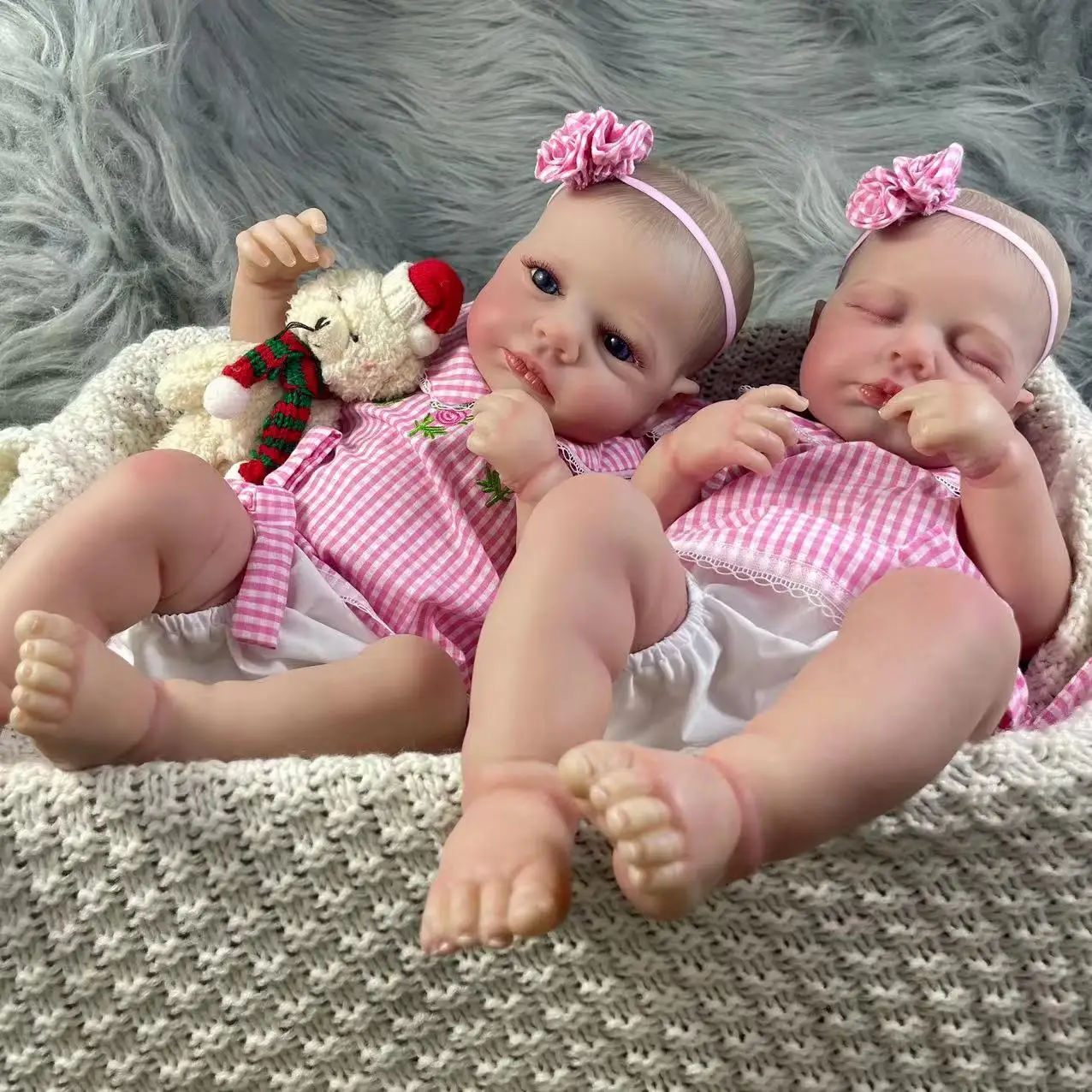 50CM adorables muñecas Reborn terminadas LouLou Twins Girl realista silicona vinilo recién nacido piel 3D juguete hecho a mano regalo de Navidad