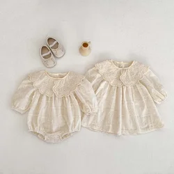 Vestido bordado para niña manga larga con cuello mao