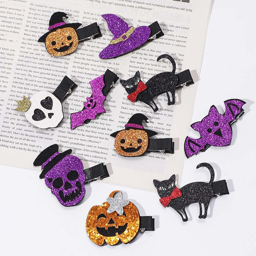 Nuevas horquillas de Halloween, pinzas para el cabello elementales de calabaza, murciélago, araña, sombreros divertidos para niños, pasadores de lentejuelas a la moda - imagen 2