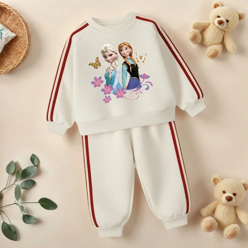 Conjuntos de sudaderas informales para niños, sudaderas con capucha y pantalón largo con cuello redondo, traje de dos piezas, chándales para niñas de Disney, primavera 2026 - imagen 2