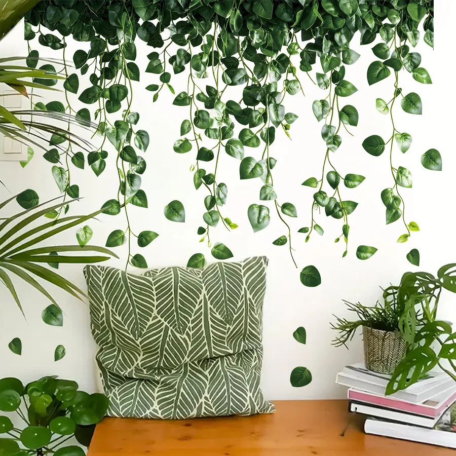 Pegatinas de pared autoadhesivas de plantas verdes frescas para dormitorios, salas de estudio, decoración del hogar, pegatinas de pared - imagen 5