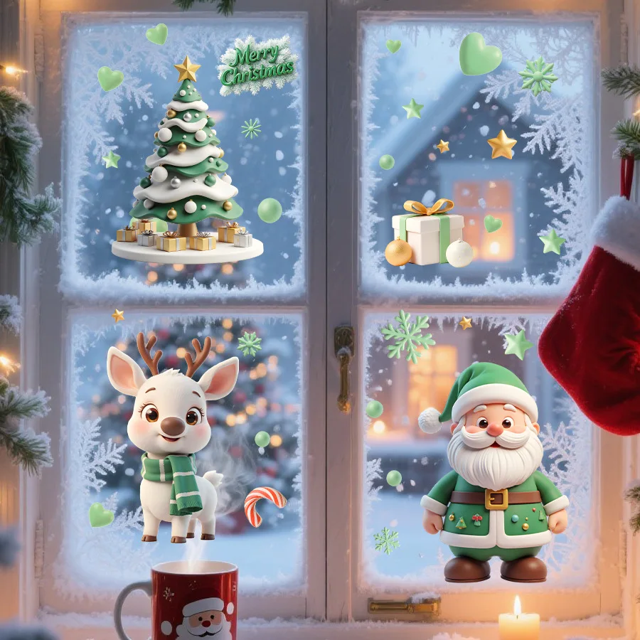 Nuevas pegatinas navideñas para ventana, pegatinas de renos y personas de pan de jengibre, pegatinas de pingüino y Papá Noel, Feliz Navidad - imagen 2