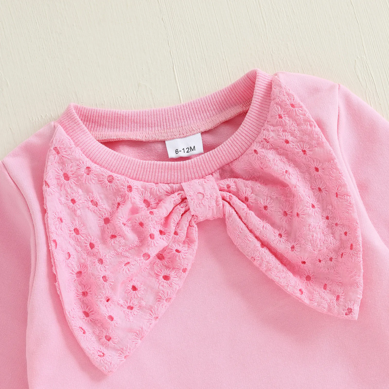 VISgogo Conjunto de 2 piezas para bebé niña invierno otoño sudadera de manga larga con lazo pantalones vaqueros con cintura elástica - imagen 3