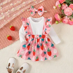 Vestido fresa de manga larga con diadema infantil