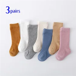 3 par/set de calcetines para niños y niñas, calcetines largos informales de algodón sólidos para bebés, niños y niñas, calcetines deportivos escolares para niños de 0 a 5 años