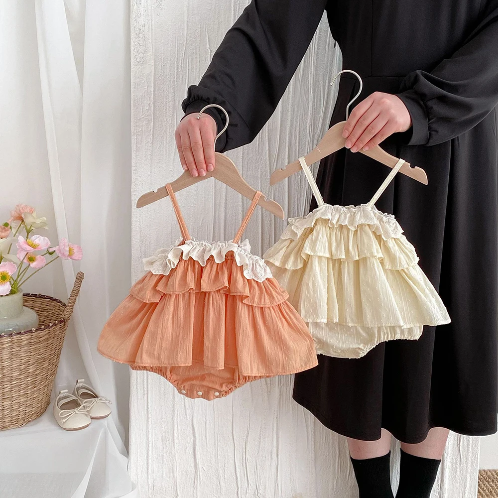 2025 ropa de verano para niñas pequeñas, camisola de una pieza con volantes, traje infantil