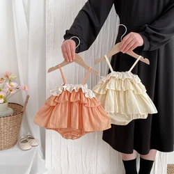 2025 ropa de verano para niñas pequeñas, camisola de una pieza con volantes, traje infantil