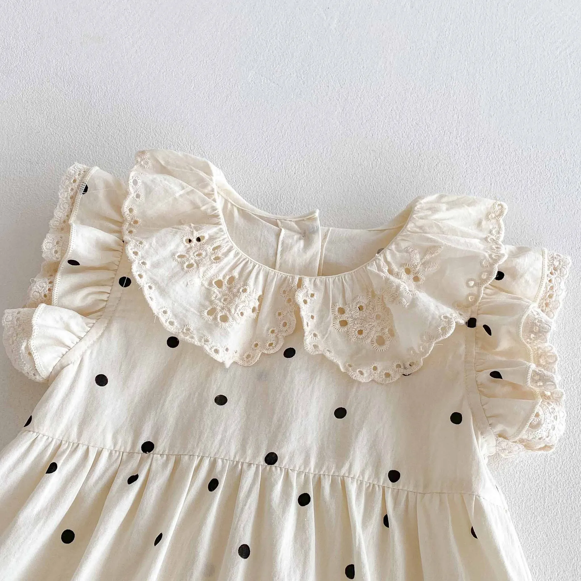 Ropa de verano para niñas de 0 a 2 años, monos de lunares con cuello de encaje, traje de una pieza con manga acampanada - imagen 5