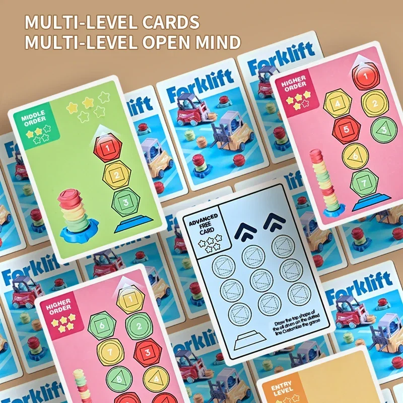 Juego educativo de apilamiento Montessori para edades tempranas, juego de coches de juguete, camión de ingeniería para niños, carretilla elevadora, juguetes educativos de aprendizaje cognitivo de Color - imagen 4