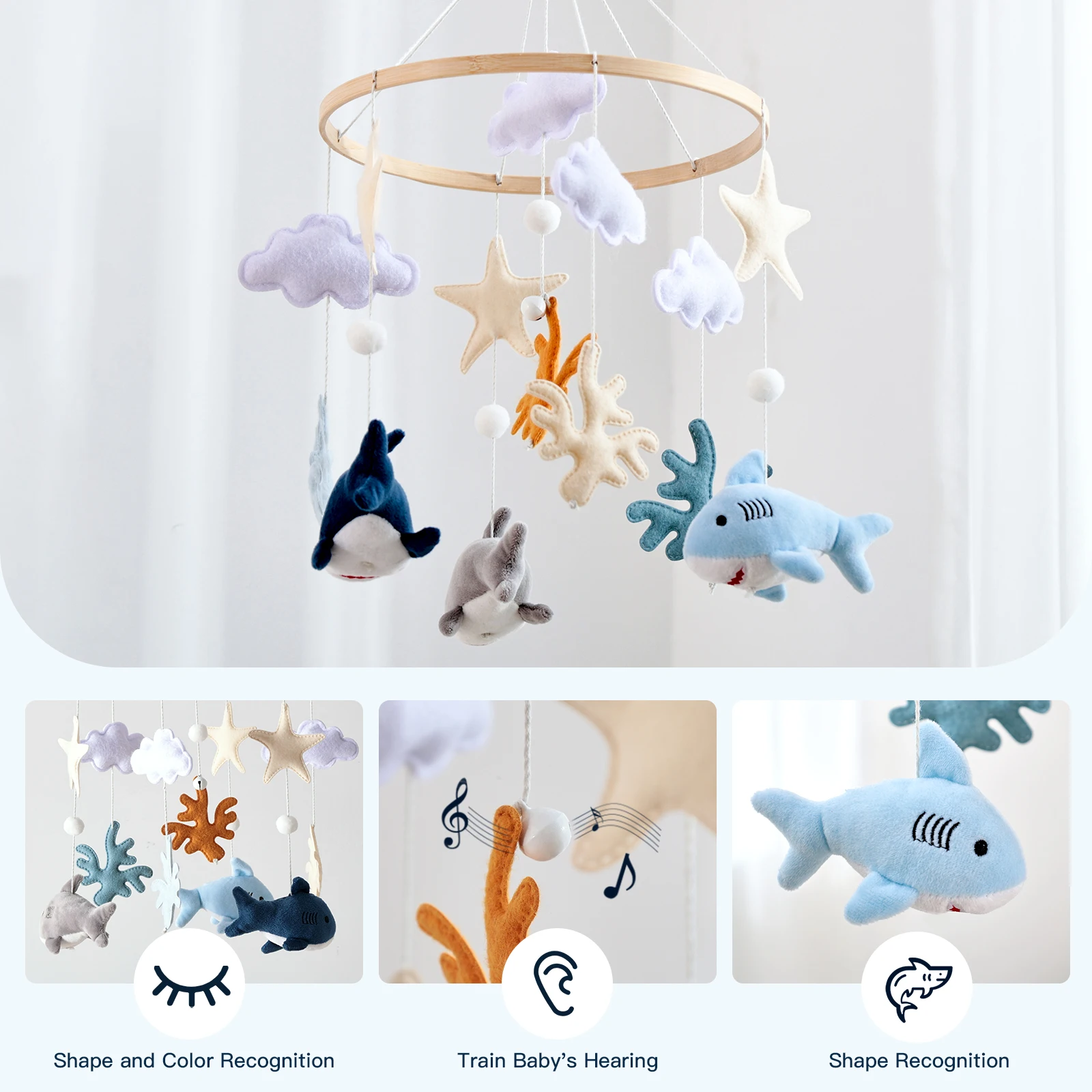 Campana de madera móvil para cuna de bebé, móvil para cuna de animales con música para niñas y niños, móvil para decoración de habitación de Moisés - imagen 2