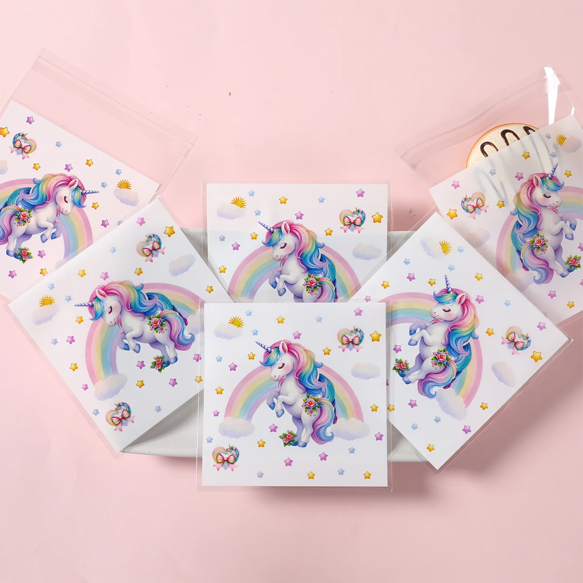Bolsas de regalo de unicornio para decoración de fiesta de cumpleaños, bolsas de embalaje de plástico autoselladas, suministros para fiesta de recuerdo de bebé, 50/100 Uds. - imagen 2