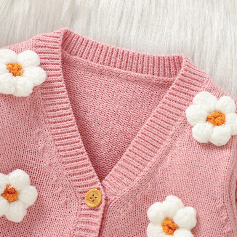 Otoño recién nacido niños niñas suéteres ropa de invierno moda Floral tejido niño cuello en V manga larga prendas de punto niños disfraz - imagen 3