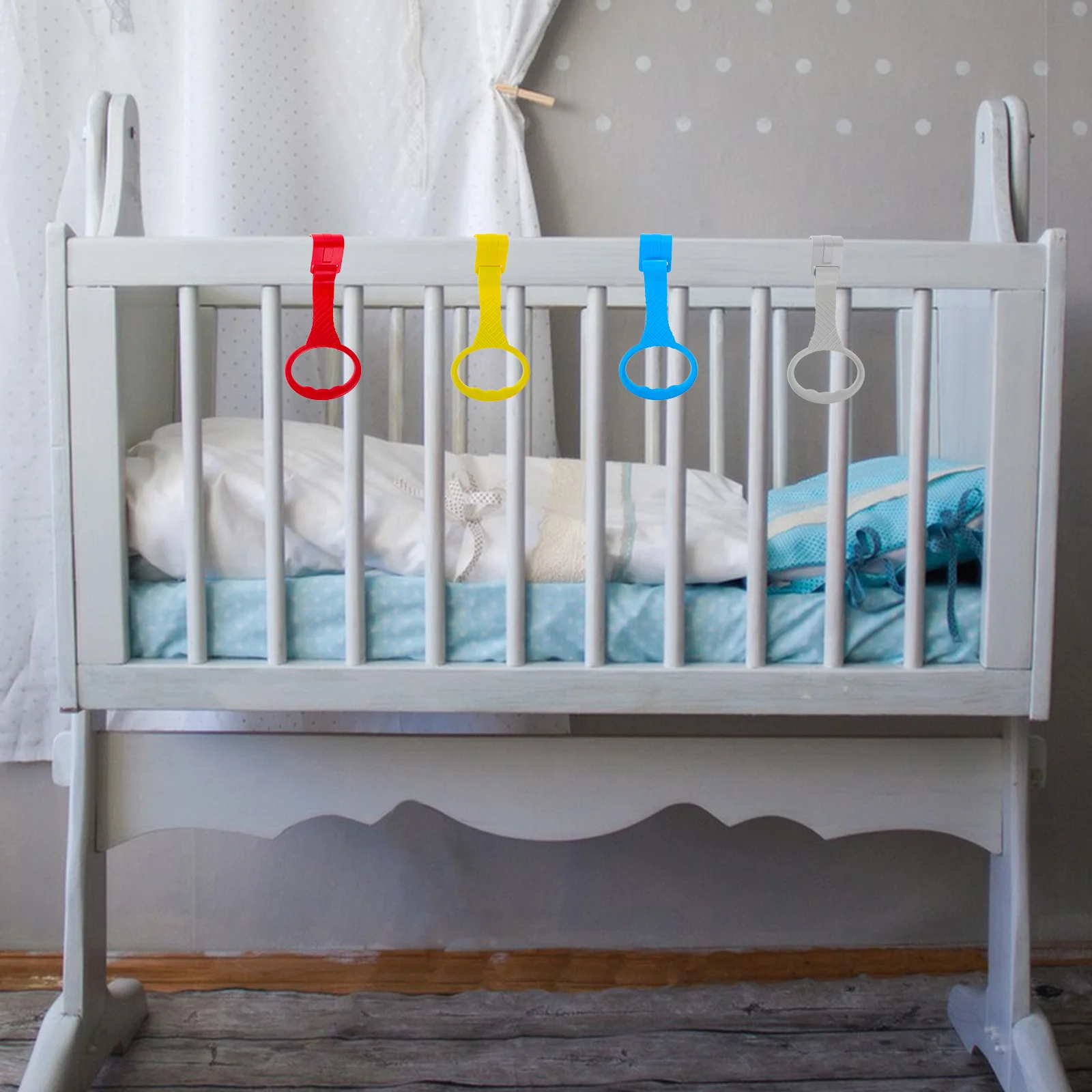 Anillos de dominadas para cuna infantil, asistencia de pie para bebé, barras de dominadas para guardería, ayuda para caminar, anillos de soporte para cama de bebé, 4 Uds. - imagen 4