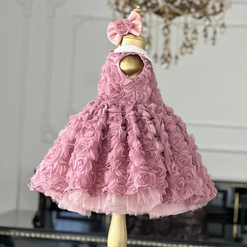 Vestido tutú con detalle de rosa para niñas pequeñas, vestido de princesa europea sin mangas para ocasiones especiales Vestido de Pascua de longitud media - imagen 3