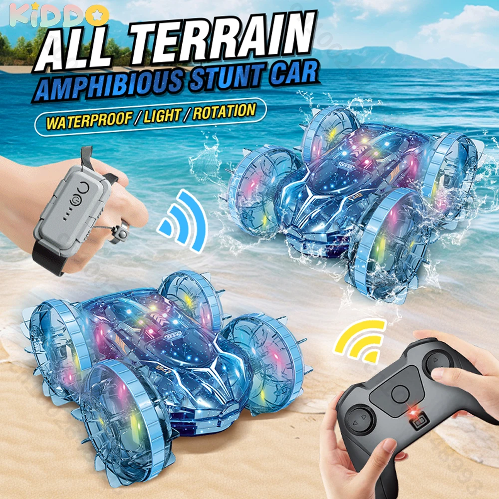 Coche anfibio RC impermeable Sensor de gestos coche acrobático doble cara flip drift drive 360 rotación rc coches luces niños juguetes regalos