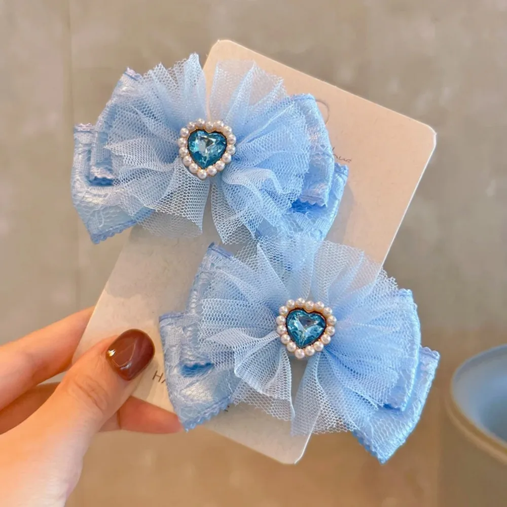 Horquillas con pompón de princesa, pinzas para el pelo con lazos azules grandes para niños, cinta larga, Clip de pico de pato, horquillas escolares para niñas, regalo - imagen 5