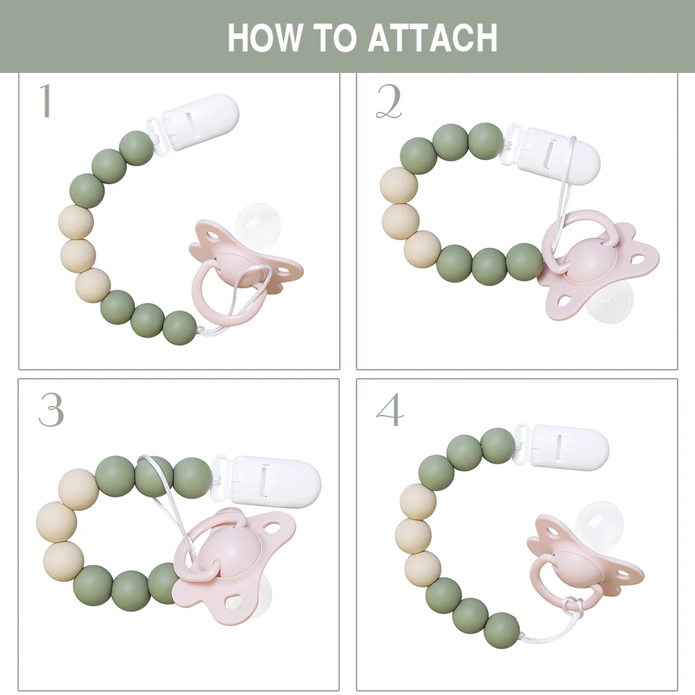 Clips de cadena para chupete de bebé, 2 uds., color verde, cuentas de silicona, bonita dentición para bebé, accesorios de regalo, regalos sin BPA para niños y niñas - imagen 2