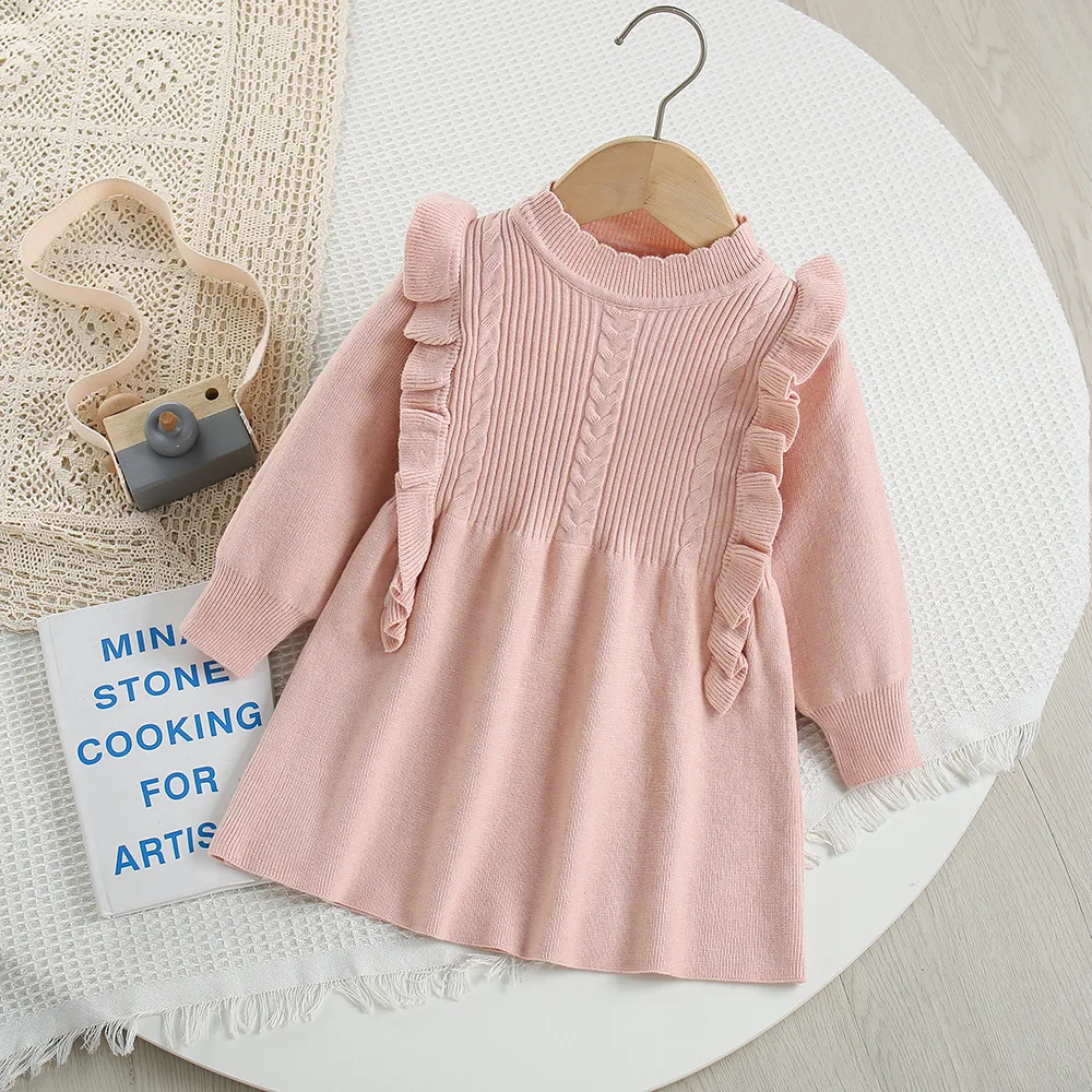 MILANCEL nuevo otoño vestido de punto para niños 9M-5T lindo Color sólido suéter para niñas ropa fina para niños vestido de princesa para bebés