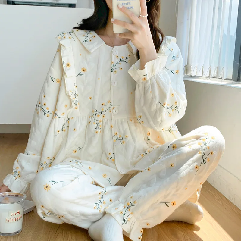 Pijama de lactancia de algodón grueso para embarazo y posparto - imagen 3