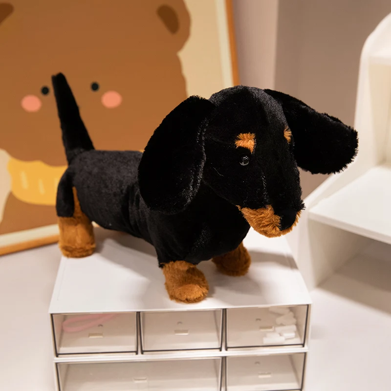 Cojín perro salchicha de felpa negro – Almohada decorativa infantil - imagen 2
