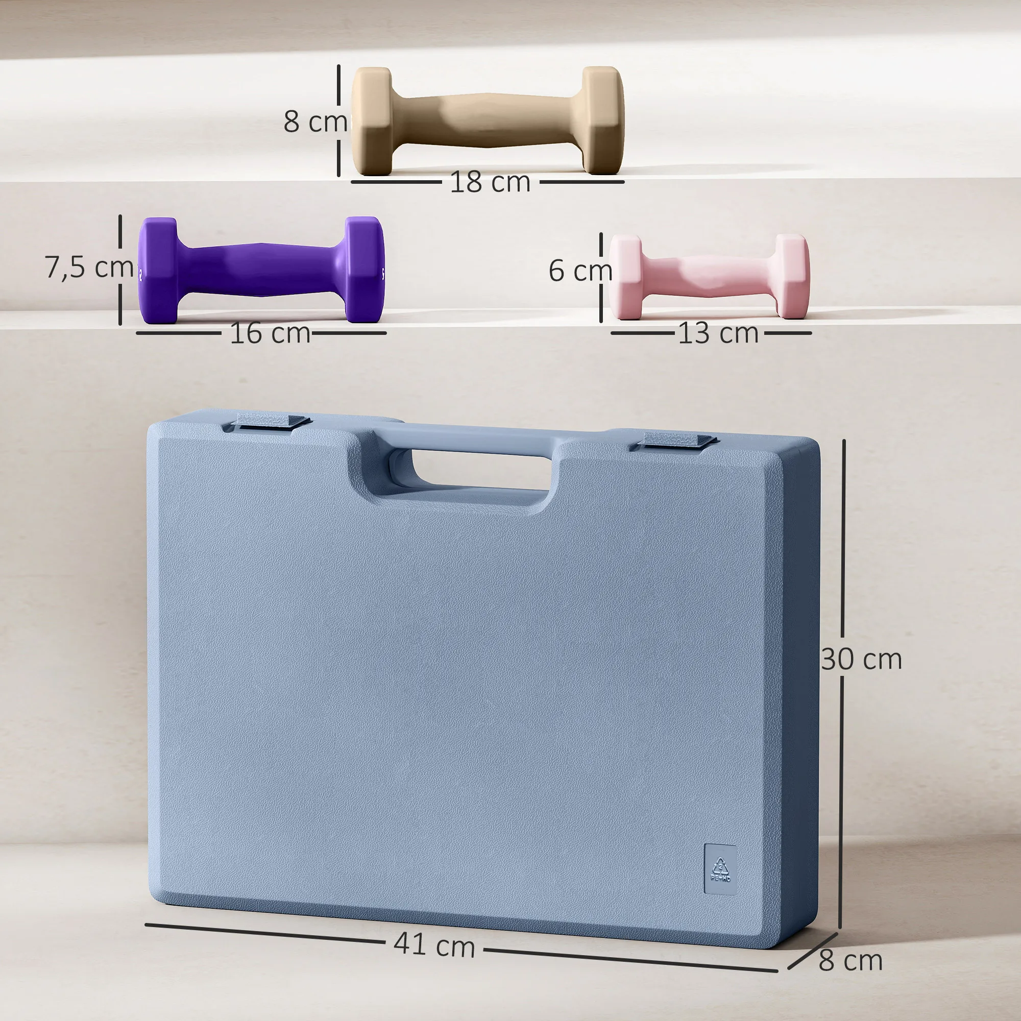 SPORTNOW Juego de Mancuernas de 6 Piezas 2 x1 kg 2 x2 kg 2 x3 kg Mancuernas Hexagonales con Revestimiento de Plástico Antideslizante y Estuche de Transporte para Ejercicio en Casa Gimnasio Multicolor - imagen 3