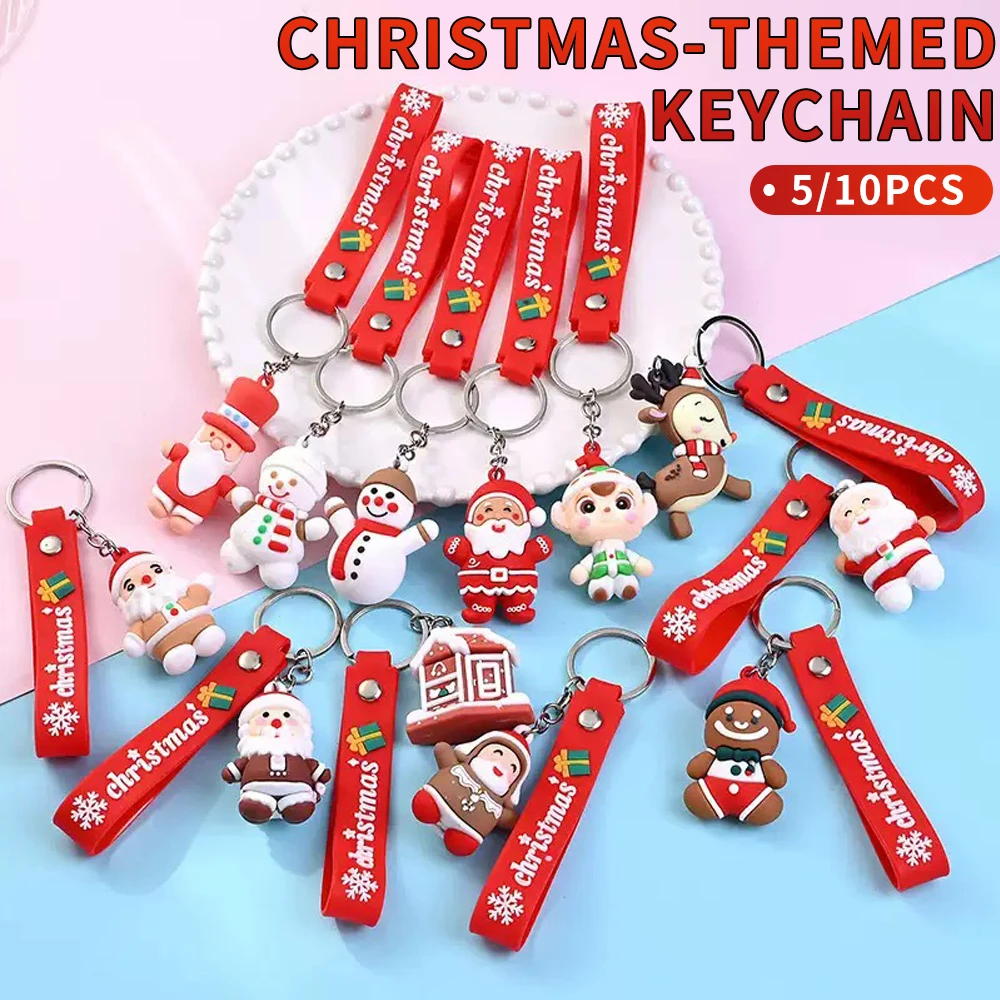 5/10PCS Anillo de llavero de dibujos animados de Navidad - Pequeño regalo perfecto para niños y niñas - Muñeco de nieve y decoraciones para árboles de Navidad,