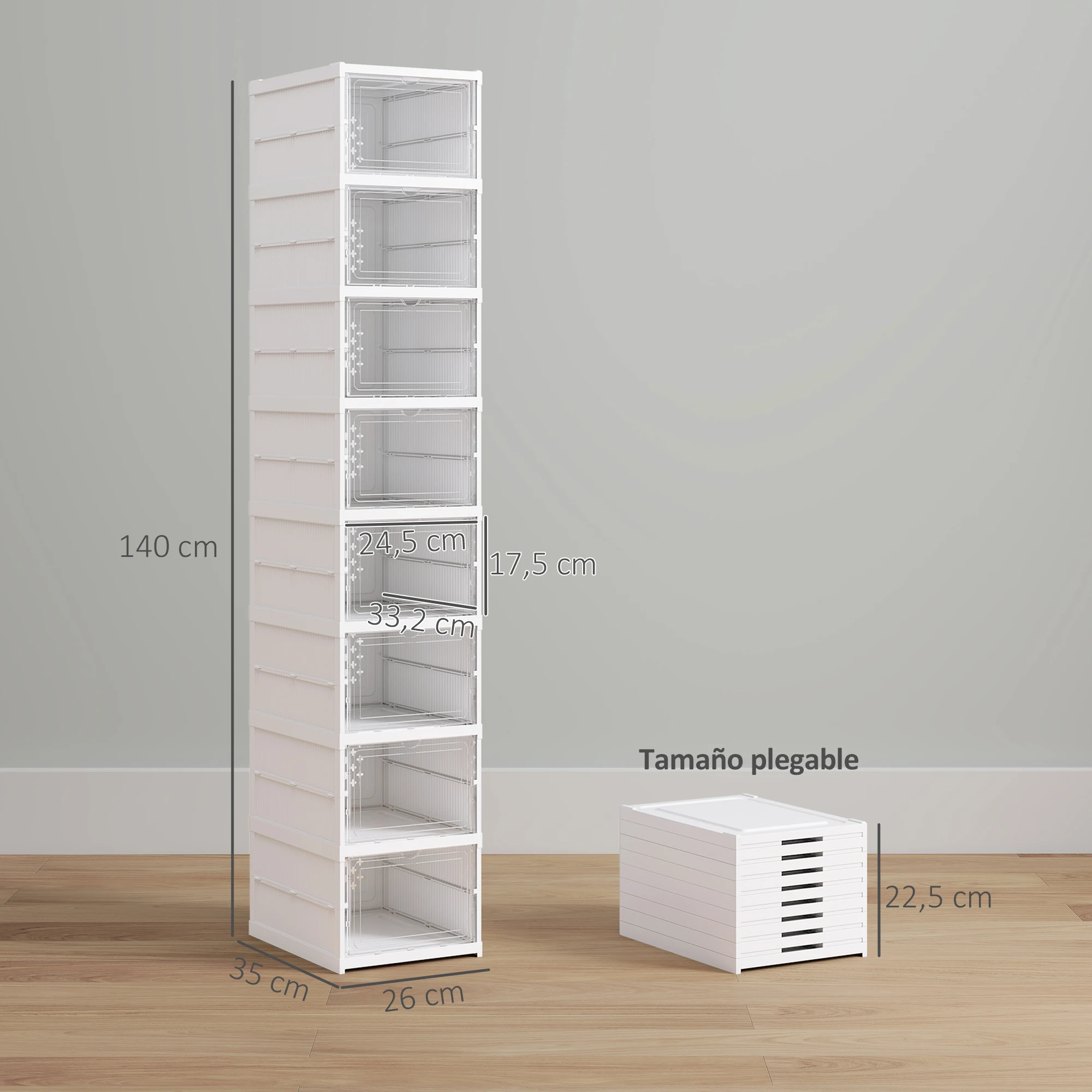 HOMCOM Cajas para Zapatos Apilables, Juego de 8 Organizadores para Zapatos Portátil, Zapatero Plegable con Puertas Transparentes, hasta Talla 43, No Requiere Montaje, Blanco - imagen 3