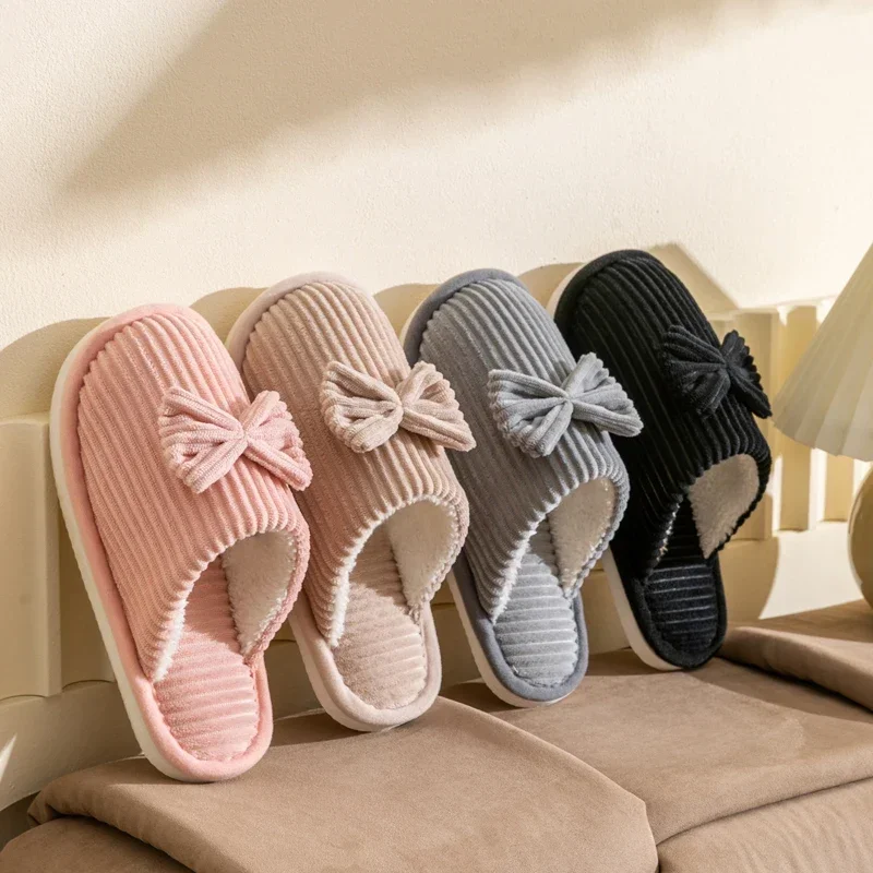 Zapatillas de mujer con lazo cálidas y cómodas para interior - imagen 3