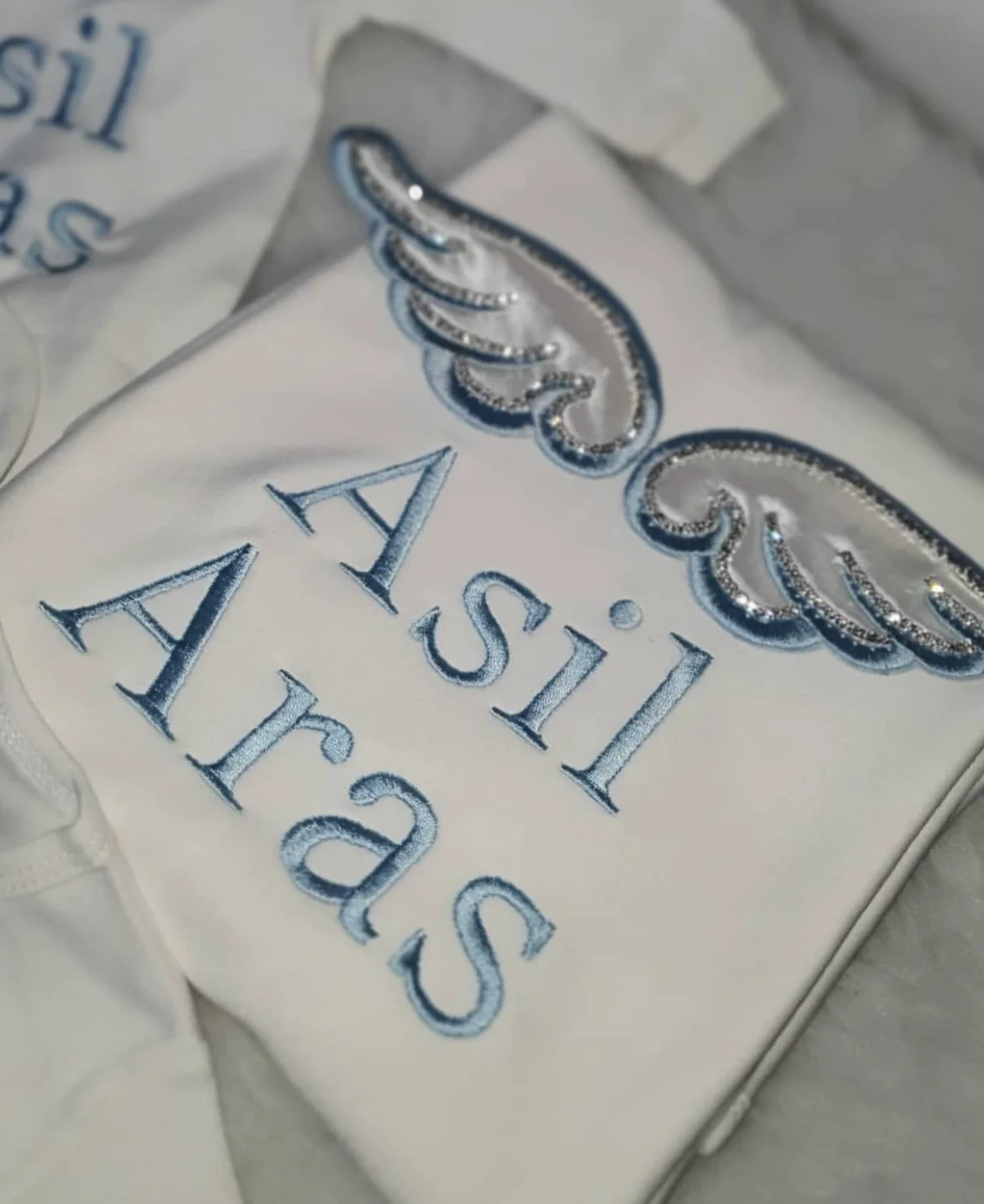 Dollbling salida de Hospital 5 uds bordado nombre recién nacido ángulo alas mameluco manta guardería ropa de cama Swaddle traje infantil hecho a mano - imagen 5