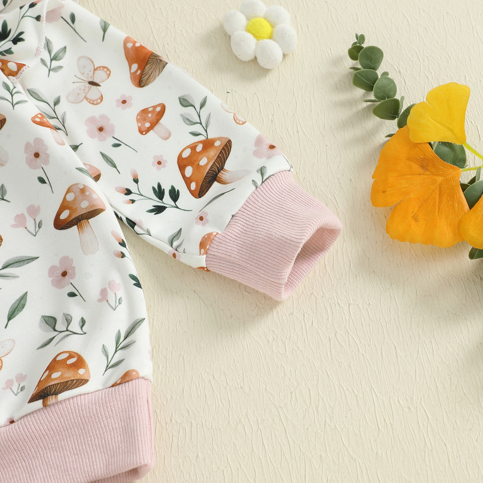 Conjunto de 2 piezas de trajes de otoño para niña, sudadera con estampado floral de setas de manga larga y pantalones de cintura elástica, ropa para niños pequeños - imagen 4