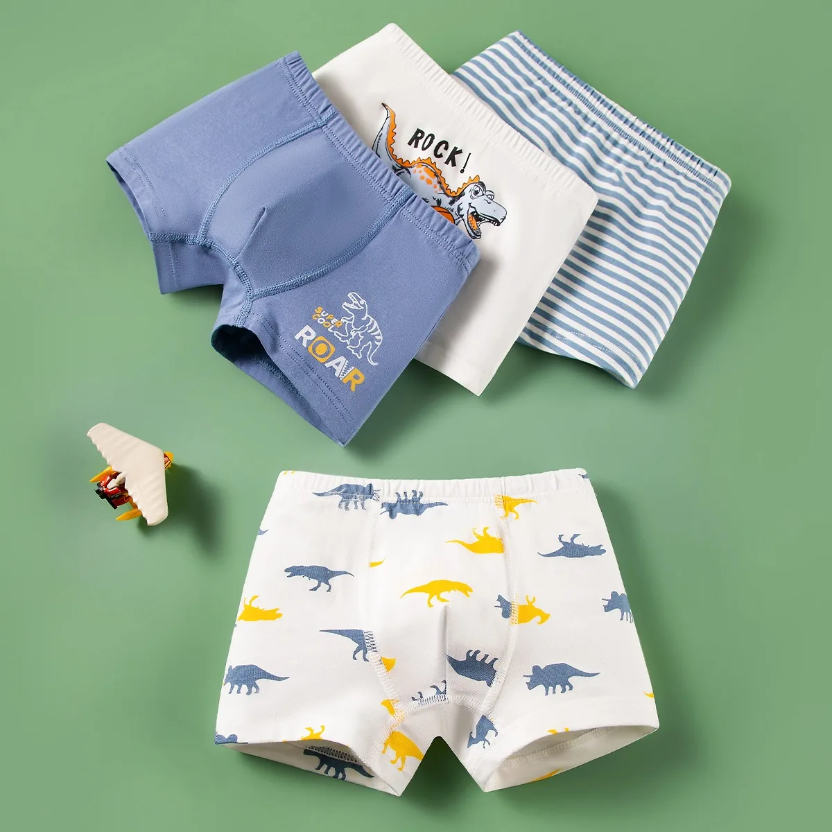 4 unids/lote de ropa interior para niños, Boxers de algodón para niños de 3 a 11T, calzoncillos transpirables para niños, calzoncillos Boxer con estampado de dinosaurio de dibujos animados para niños - imagen 3