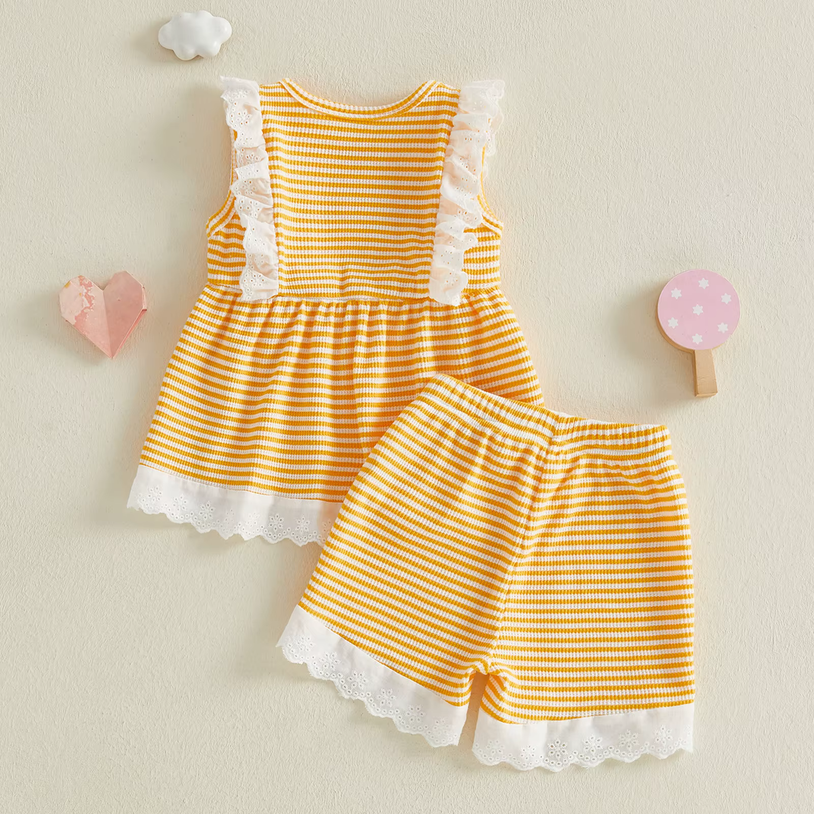 Conjunto de verano para niña con volantes y ribete de encaje - imagen 3