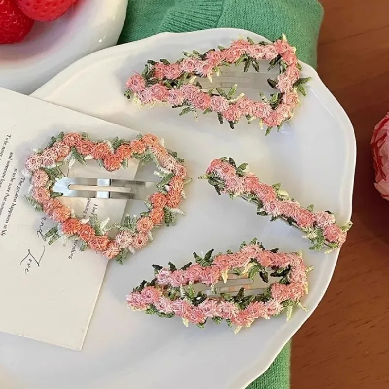 Bonita pinza para el pelo Kawaii para niñas, pasadores laterales rosas con forma de corazón y estrella de encaje, horquilla con flequillo, accesorios para sombreros para bebés y niños