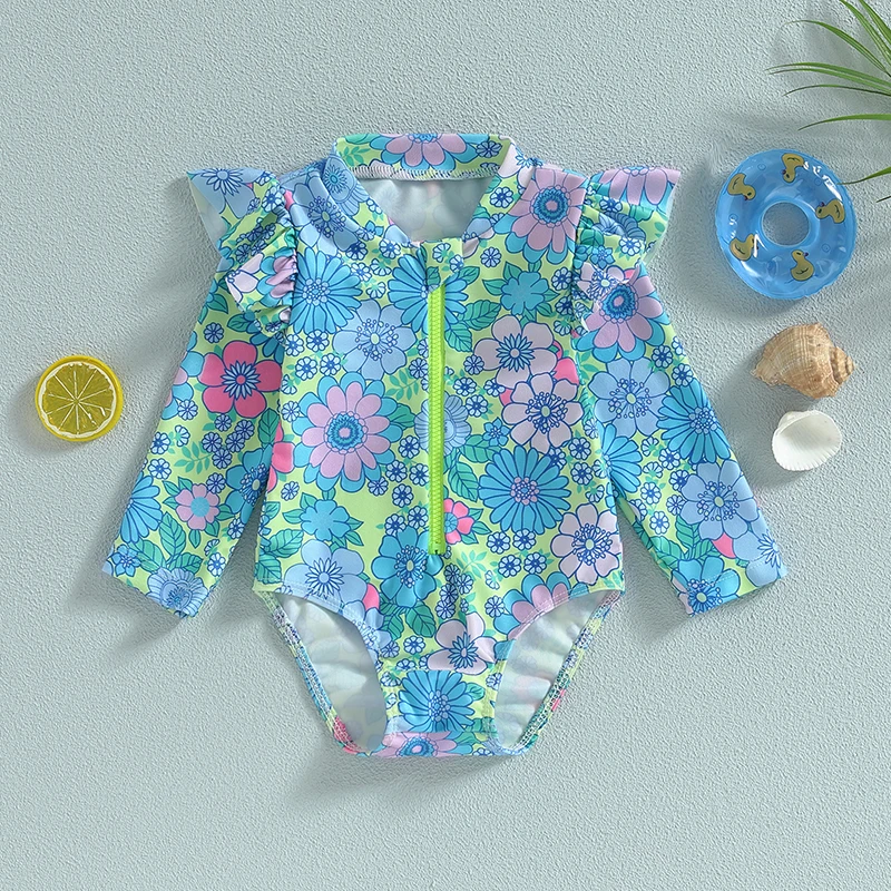 Bañador con protección solar para niña – Estampado floral y cremallera - imagen 3