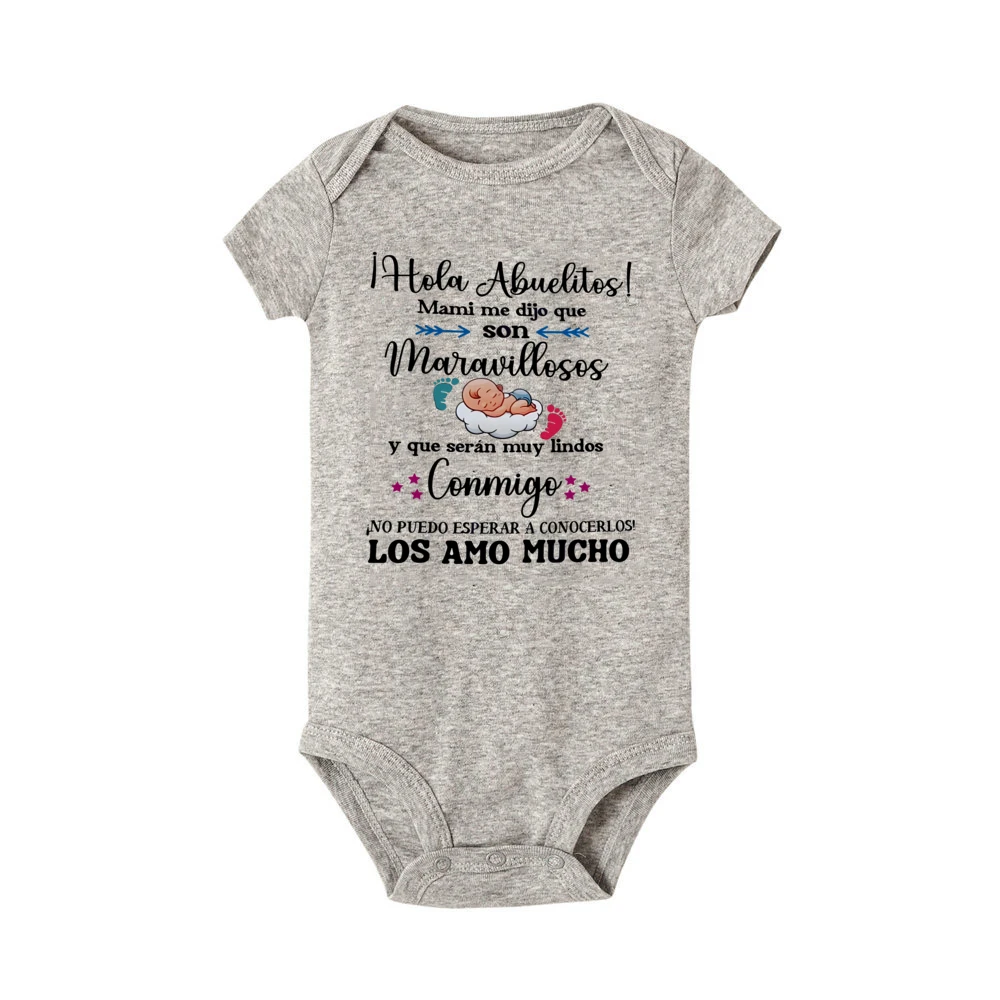 Hola abuelos español impreso bebé Body anuncio de embarazo ropa de bebé recién nacido mameluco infantil mono de manga corta - imagen 3