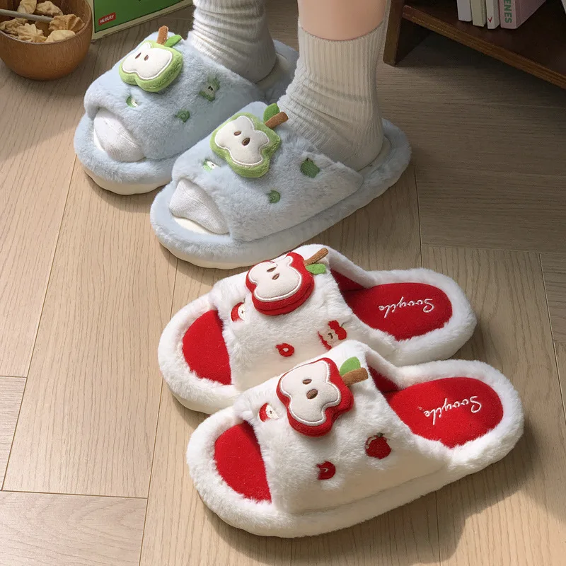 Zapatillas de casa antideslizantes algodón con dibujo manzana niña - imagen 3