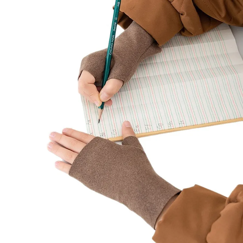 Guantes de medio dedo para niños para escribir, manoplas térmicas de tela de desarrollo, cobertura cálida para la muñeca para tareas escolares, niño y niña - imagen 4
