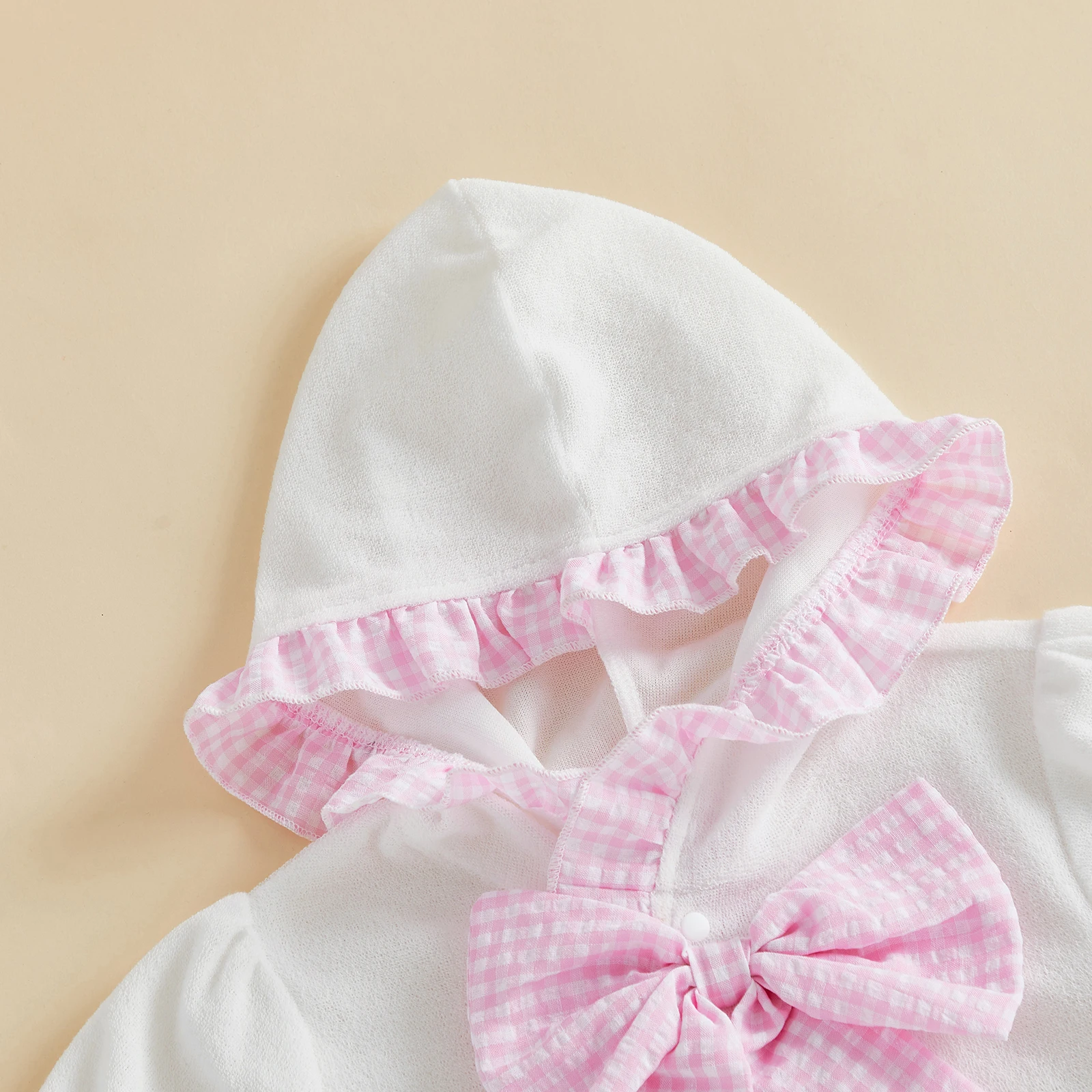 Vestido de baño niña a cuadros con capucha y manga corta - imagen 4