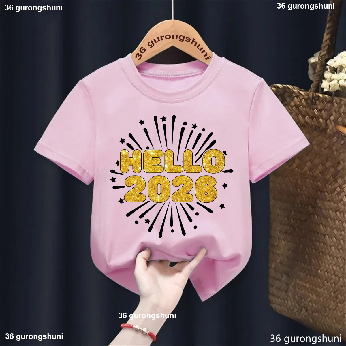 Camiseta de bebé rosa de manga corta para Año Nuevo festivo niños - imagen 2