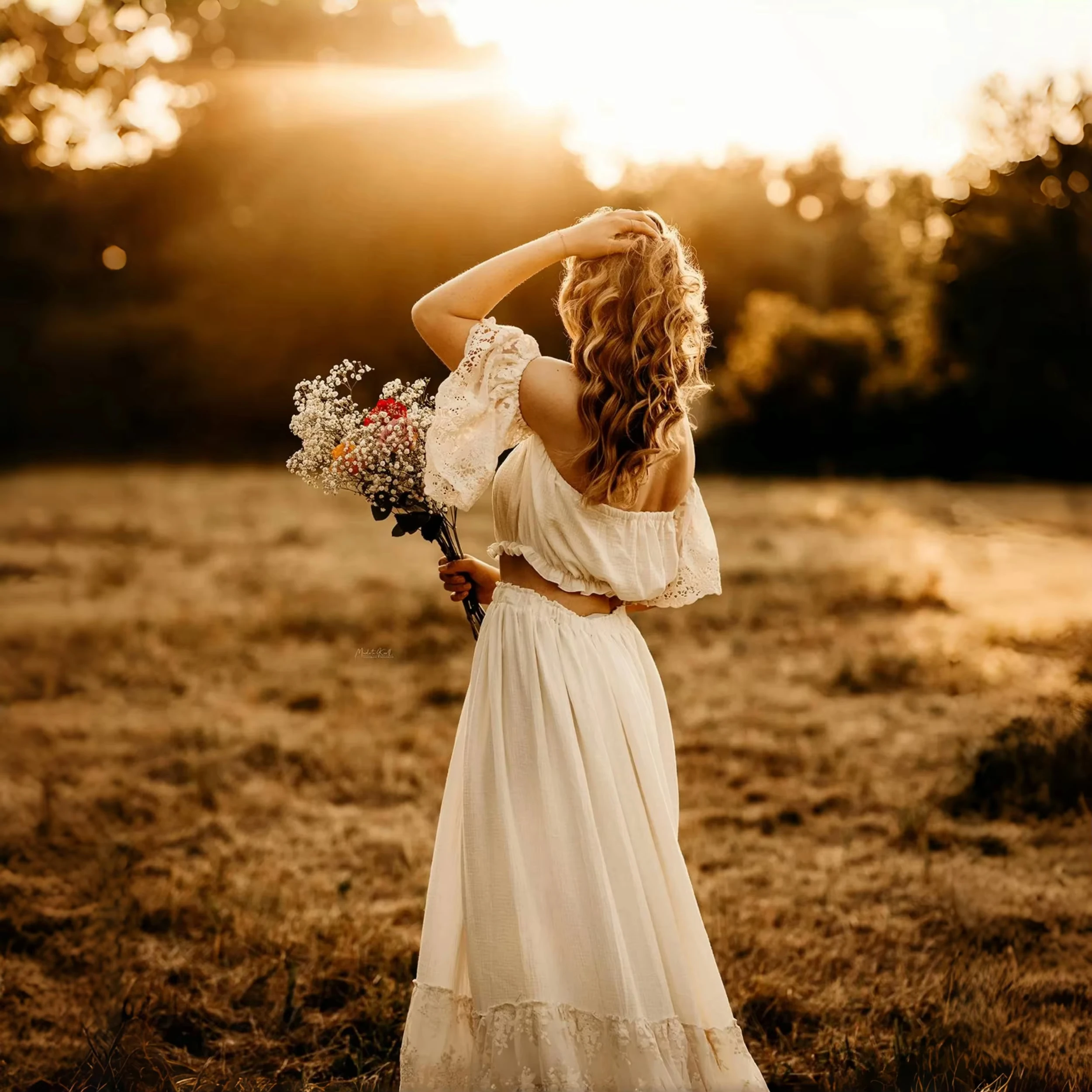 Vestido de maternidad encaje bohemio con hombros descubiertos - imagen 3