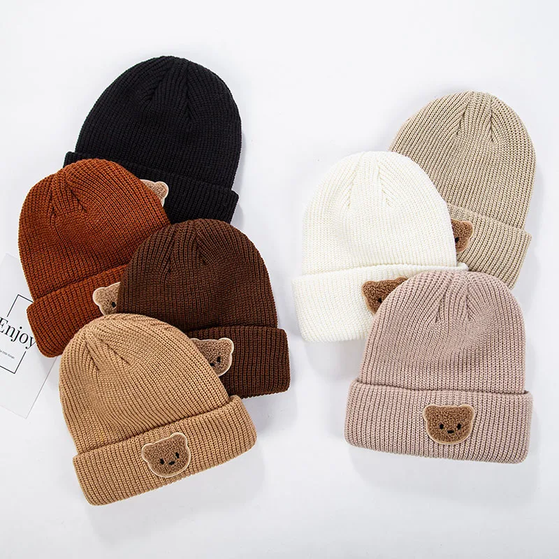 Gorro de punto para niños de invierno, gorro con capucha para niñas de oso bonito de 2 a 8T, versión coreana, gorro para niños en 6 colores - imagen 3