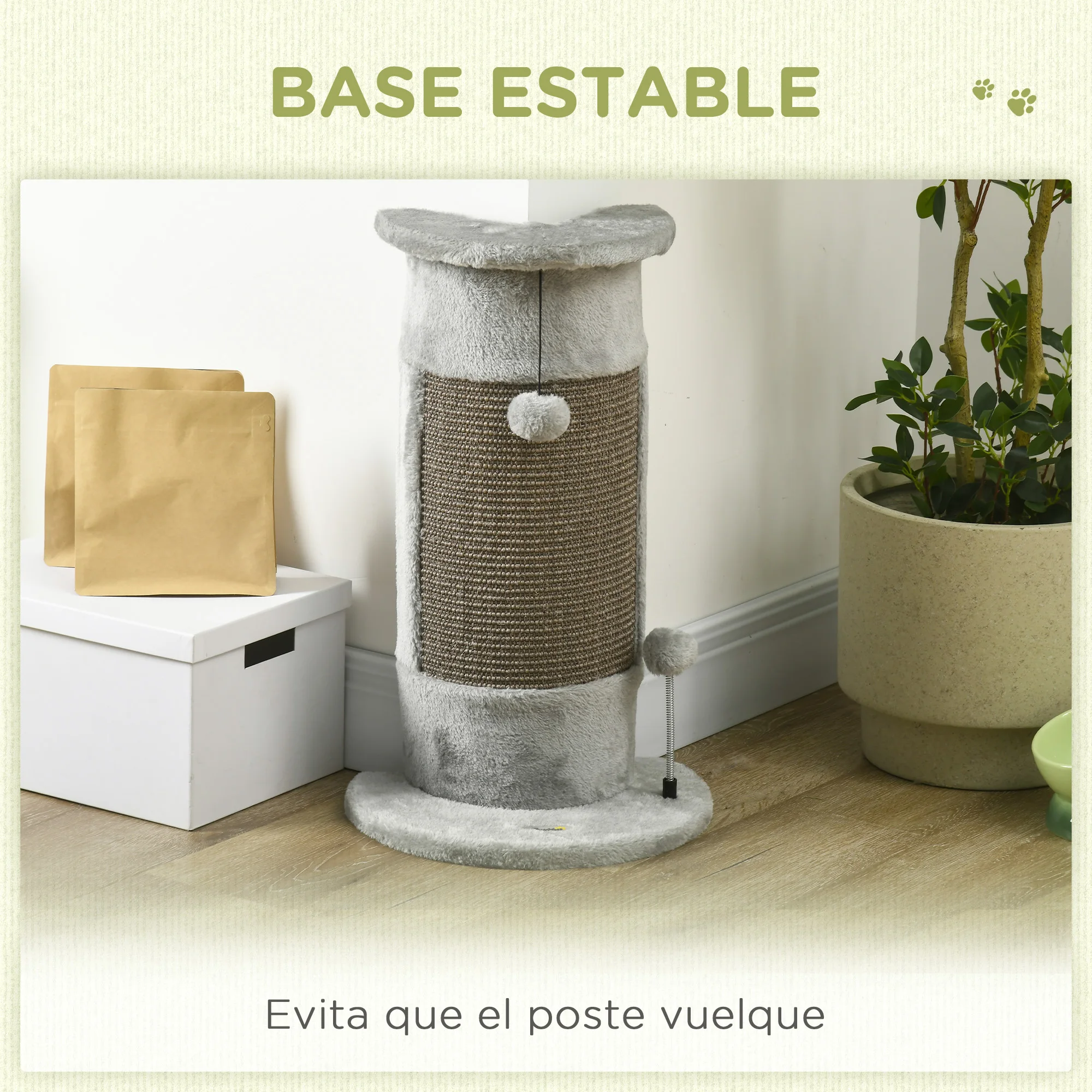 PawHut Poste Rascador para Gatos 58 cm Rascador para Gatos Arañador para Gatos con Poste de Sisal y Bolas Colgantes 34x25,5x58 cm Gris - imagen 5
