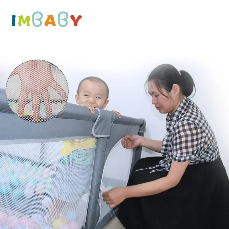 IMBABY Parque infantil gris 180x200 con valla y piscina de bolas - imagen 3