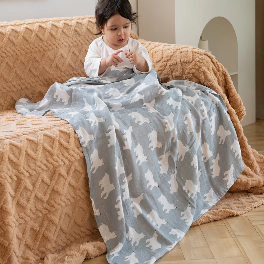 Happy Flute, 1 unidad, manta de muselina de 120x110CM, toalla envolvente de algodón para bebé recién nacido, Toalla de baño de urdimbre para bebé, algodón 70% bambú + 30% algodón - imagen 2