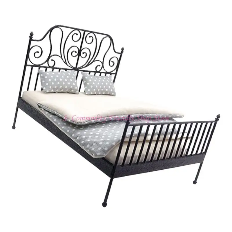 Cama miniatura 85ae Cottage con ropa cama 1/12 casas muñecas muebles muebles accesorios - imagen 4