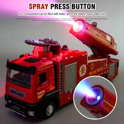 Modelo de camión bomberos, coche juguete Metal fundido a presión, simulación sonido ligero, vehículo rescate con rociador agua, modelos coches extraíbles, Navidad, 1/32
