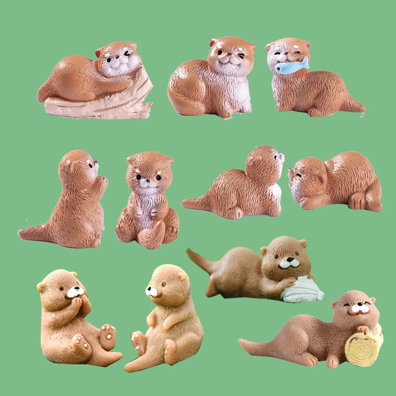4 Uds nueva estatuilla de nutria DIY paisaje hogar Kawaii decoración de la habitación casa de muñecas miniatura Hada jardín decoración accesorios modernos